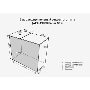 Бак расширительный открытого типа (AISI 439/0,8мм) 40л-1